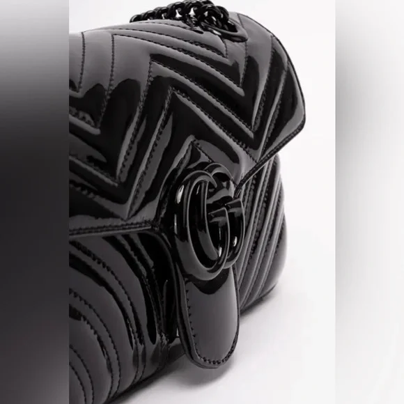 ❌❌SOLD!❌❌NEW Gucci Marmont GG Black Patent Leather Shoulder Bag Purse Authentic - Picture 7 of 11